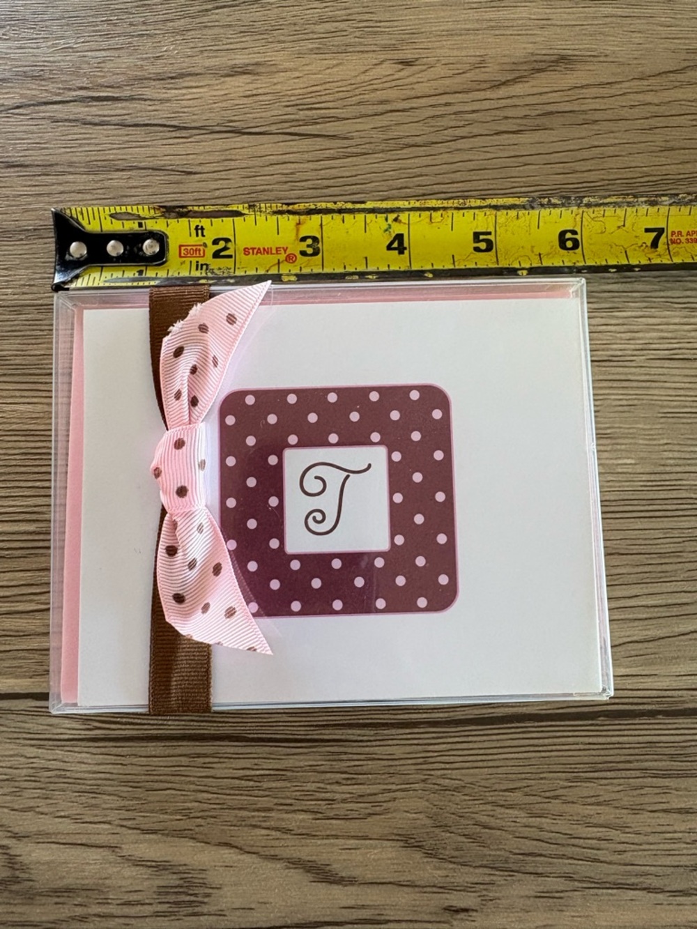 9 Blank Note cards with Cursive T Initial and 9 Pink Envelopes